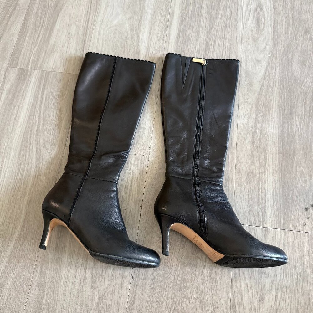 LK Bennett Leather Long Black Mini Heel Boot Size 36